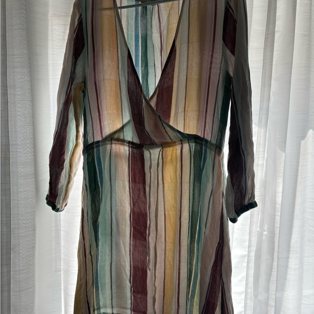 Rails Becca Cusco Stripe Dress Womens Small Multi Color V-Neck Lined Rayon ANTH